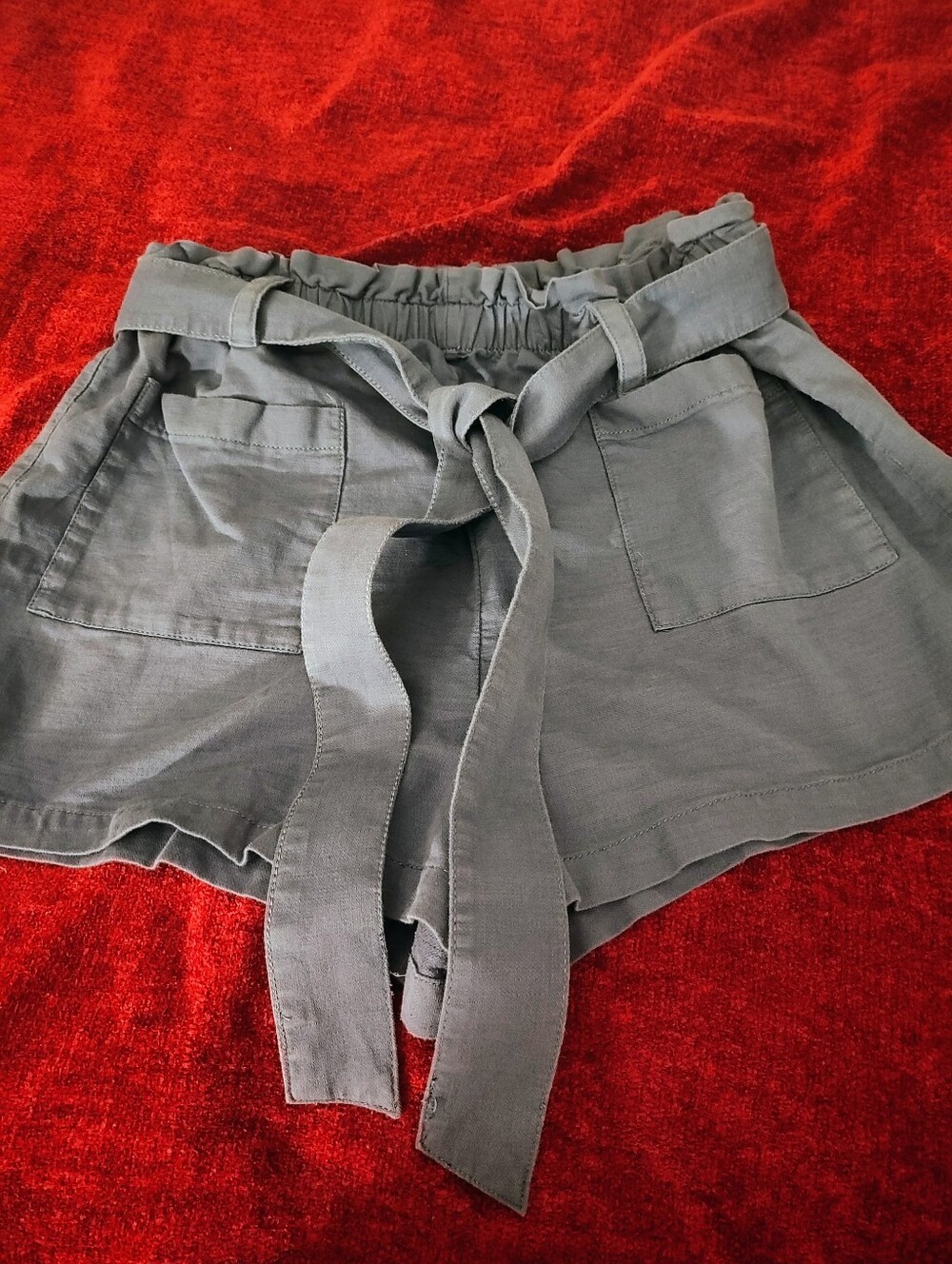 Title: LC Lauren Conrad XL Gray Paperbag Waist Tie Belt Shorts Cotton Blend